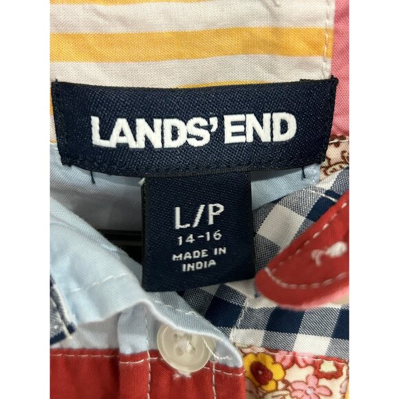 Lands End Womens Patchwork Button-Up Cotton Shirt Multicolor Size Large 14 - Picture 5 of 9